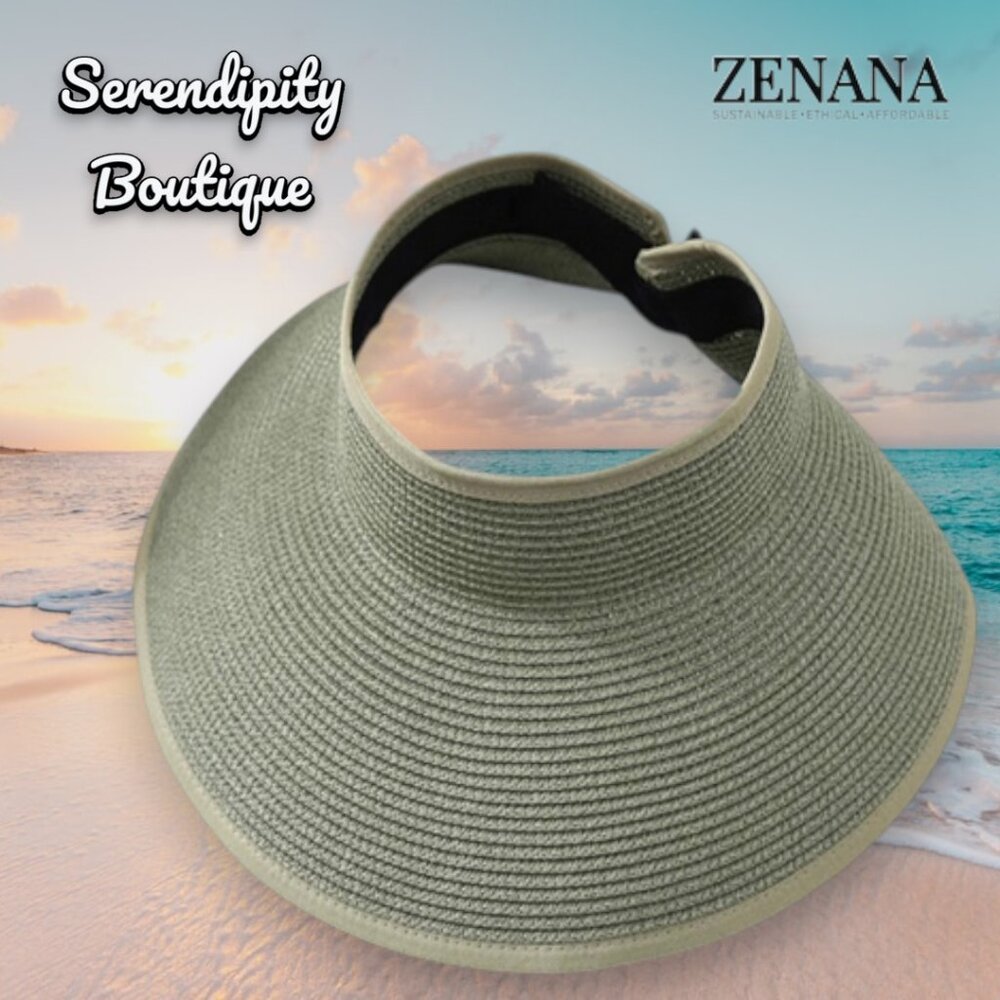 Zenana Adjustable Ponytail Woven Straw Wide Brim Travel Sun Visor Hat